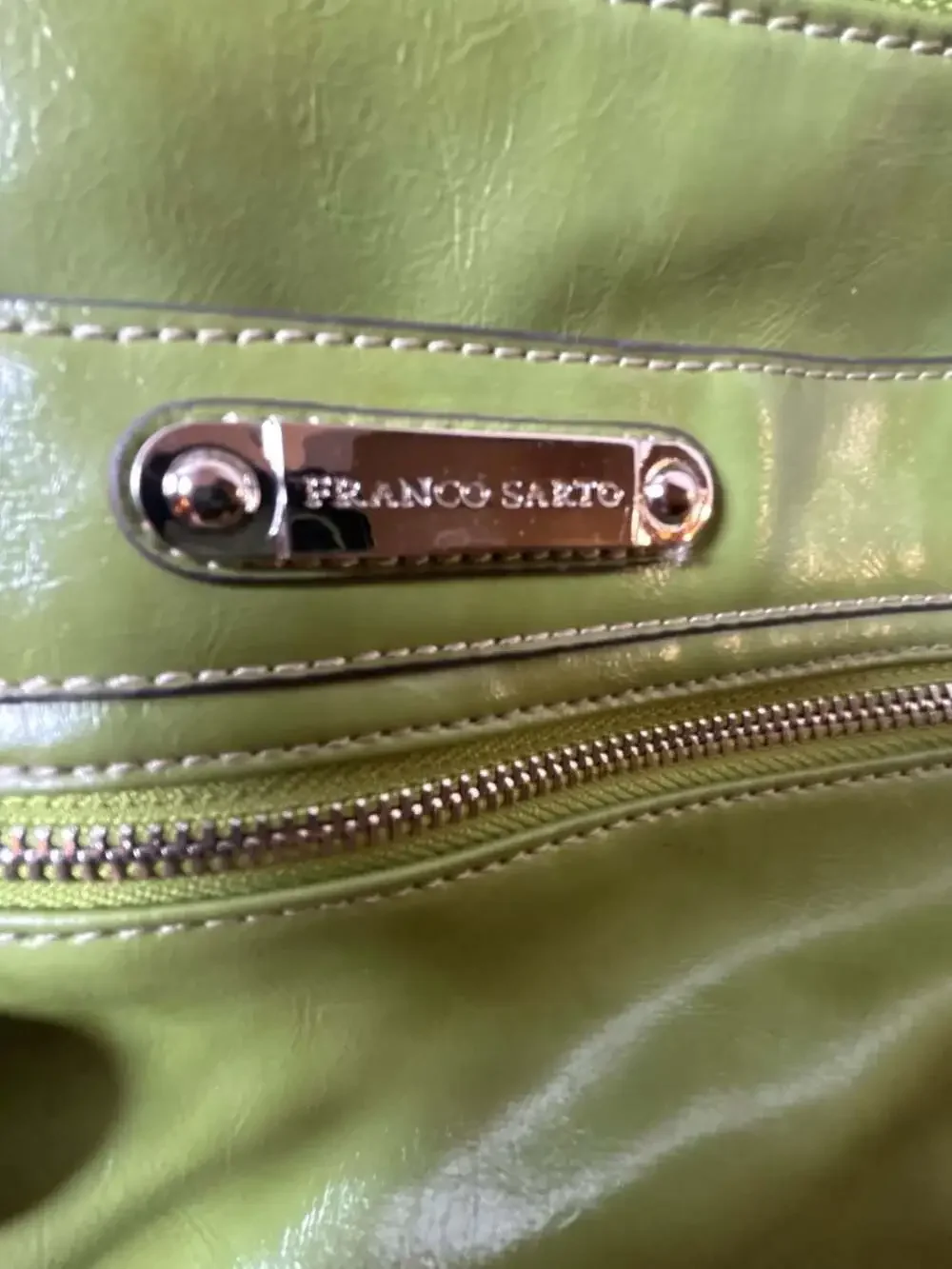 Franco Sarto Green Faux Leather Multi-Pocket Crossbody Bag with Polka Dot Interi